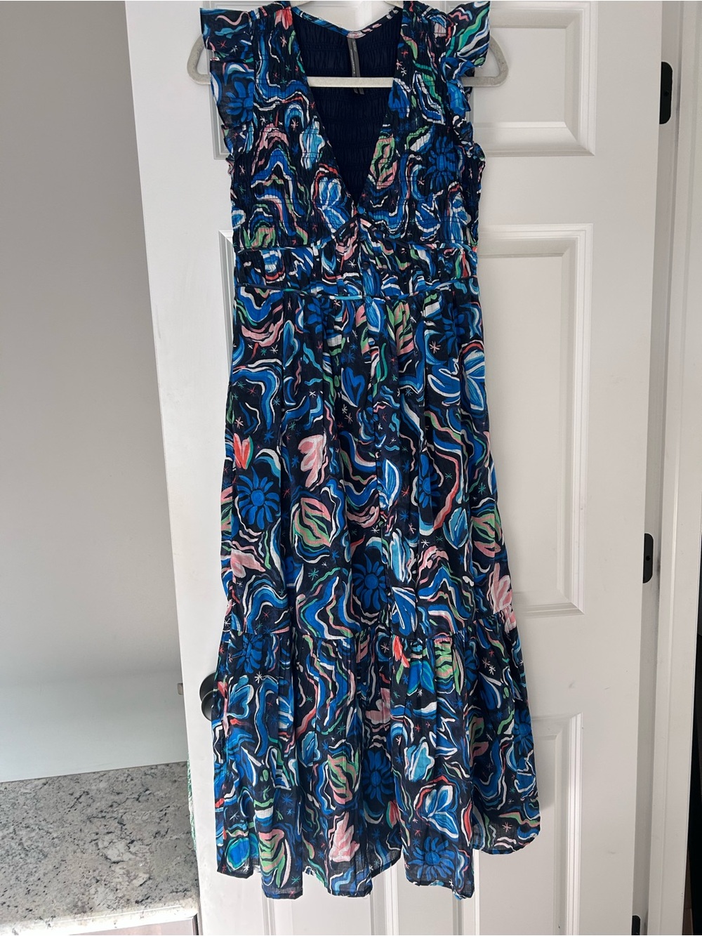 Anthropologie Peregrine Midi Dress Blue Floral, size XS